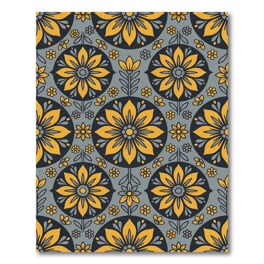 Retro Yellow Floral Medallion Rug