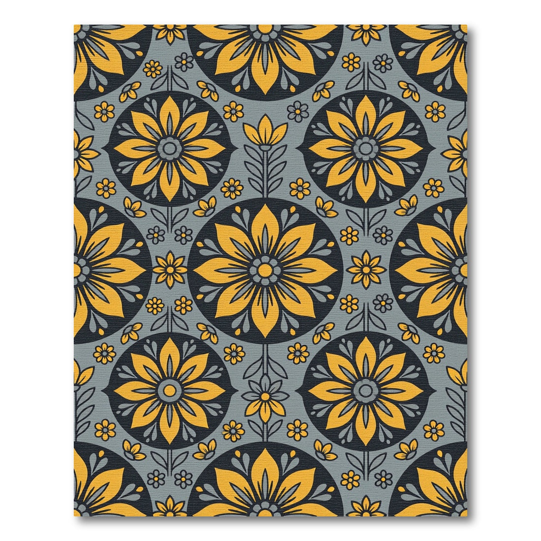 Retro Yellow Floral Medallion Rug