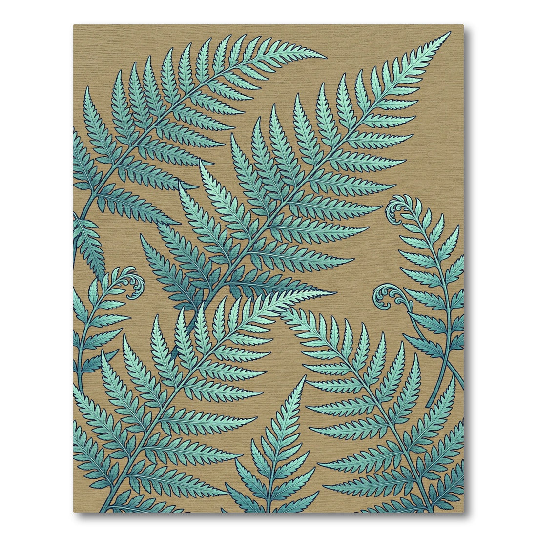 Lush Teal Fern Botanical Illustration Rug