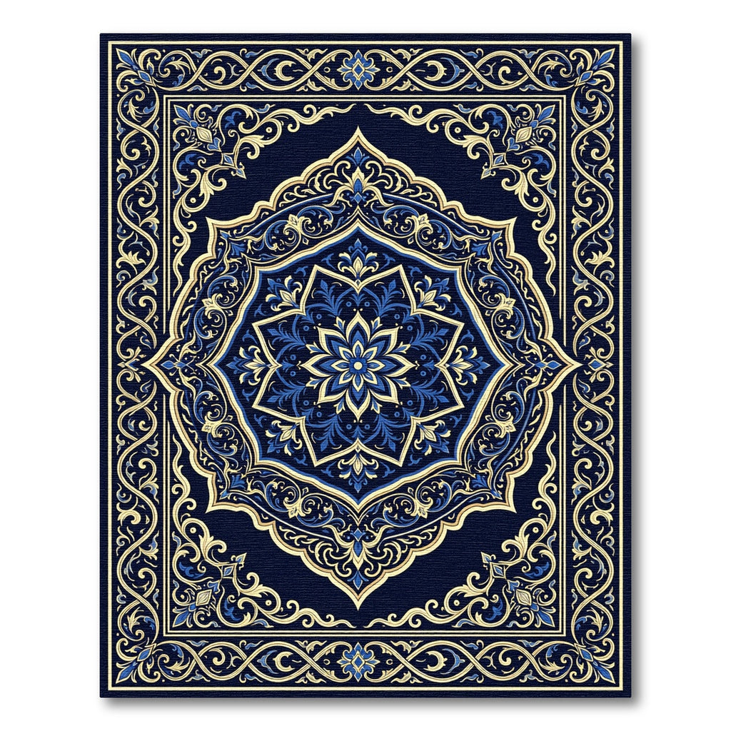 Majestic Blue Gold Medallion Floral Borders Rug