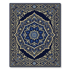 Majestic Blue Gold Medallion Floral Borders Rug
