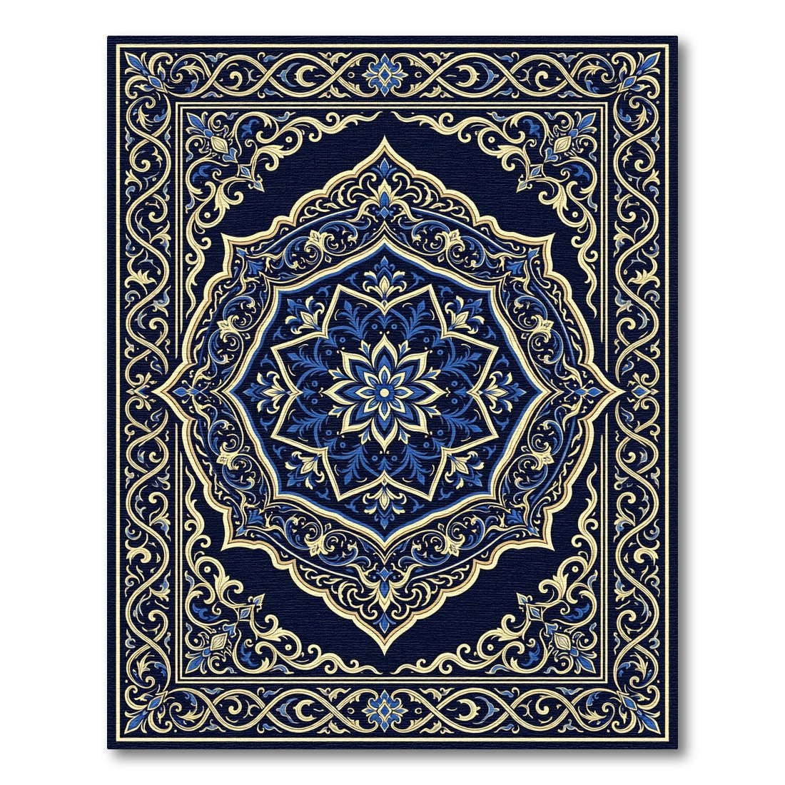 Majestic Blue Gold Medallion Floral Borders Rug