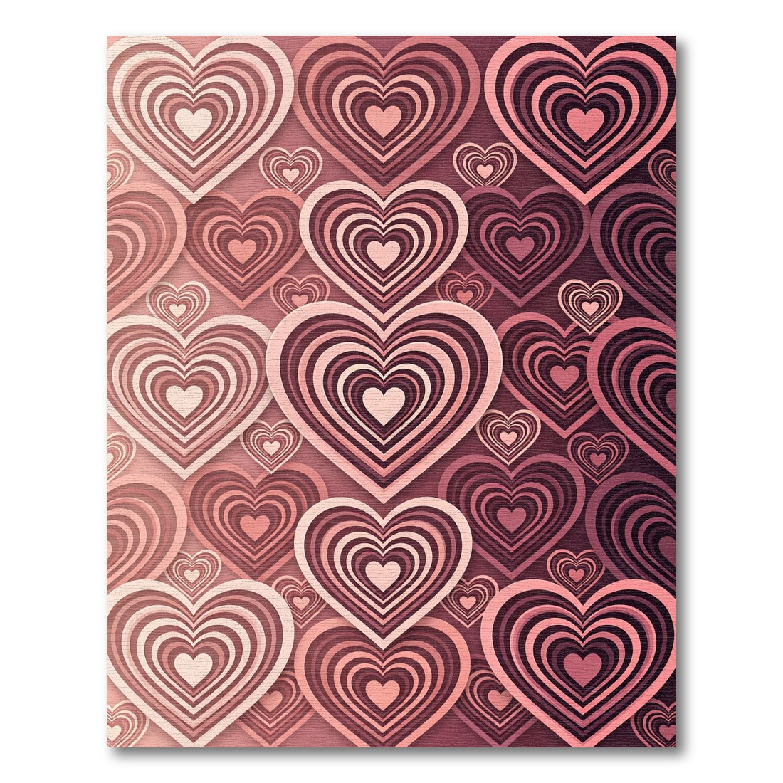 Pink Gradient Concentric Heart Pattern Rug