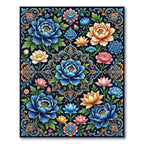 Vivid Blue Teal Floral Medallion Harmony Rug
