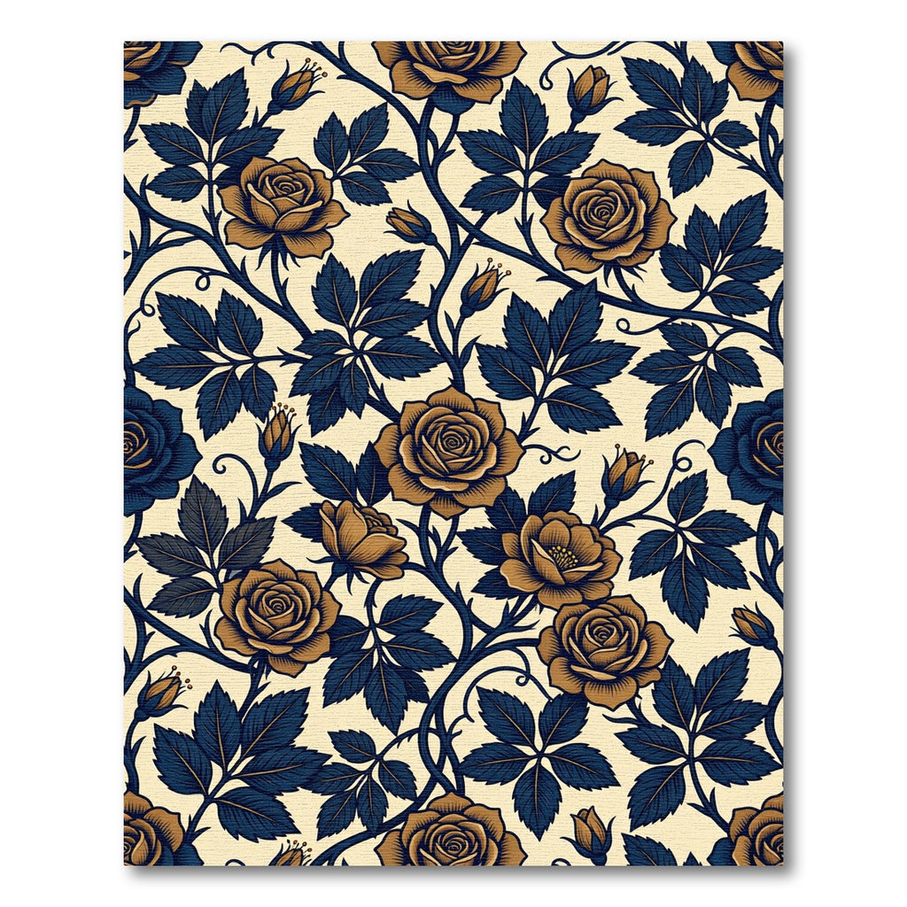 Gold Rose Navy Leaf Arrangement Rug
