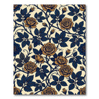 Gold Rose Navy Leaf Arrangement Rug
