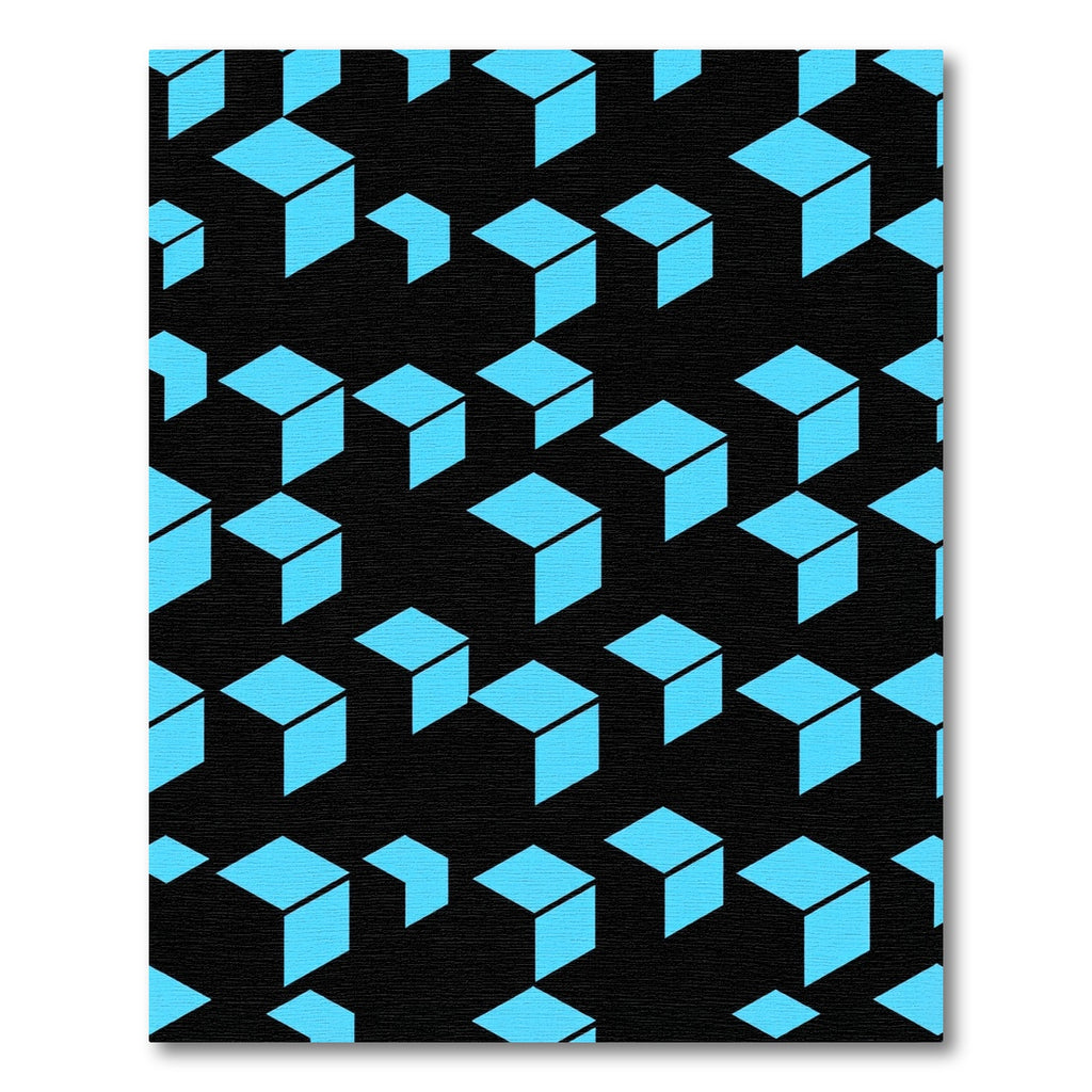 Cyan Geometric Isometric Cube Grid Rug