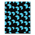 Cyan Geometric Isometric Cube Grid Rug
