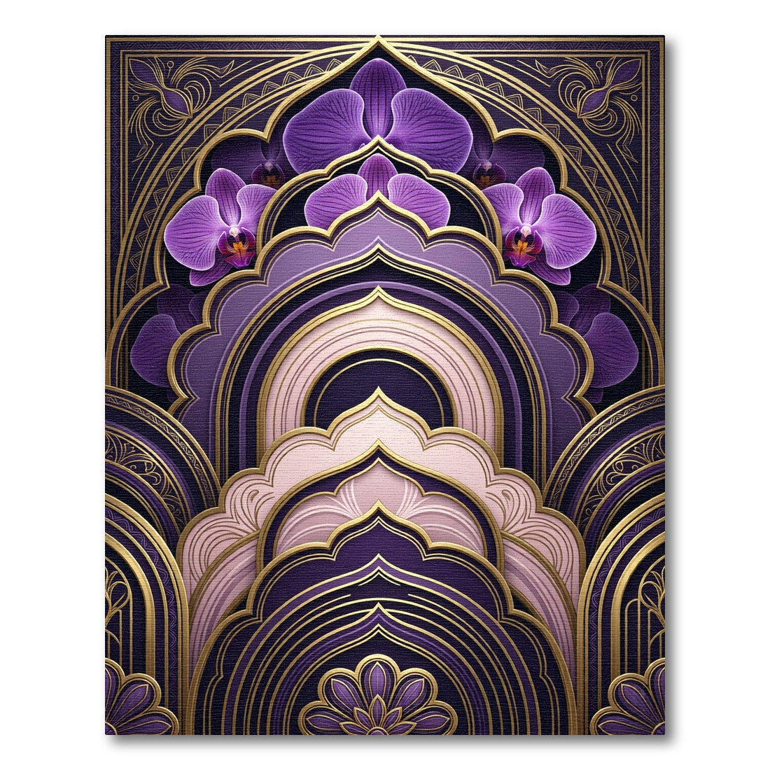 Orchid Bloom Royal Purple Golden Arch Rug