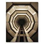 Sophisticated Cream Monochromatic Geometric Tunnel Rug