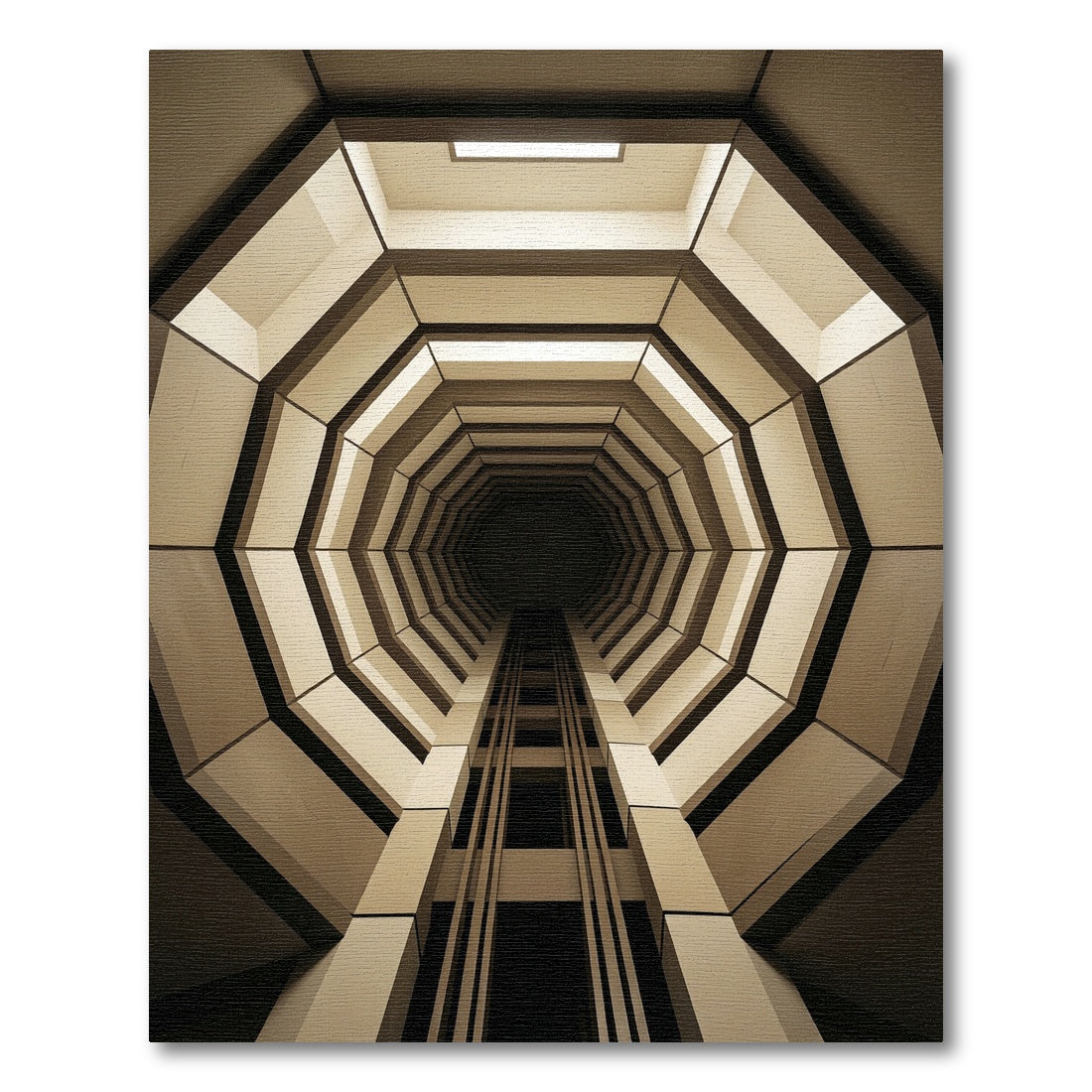 Sophisticated Cream Monochromatic Geometric Tunnel Rug