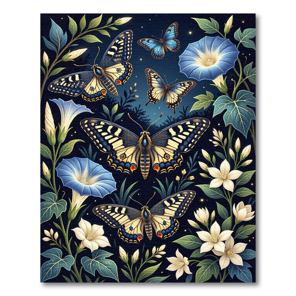 Celestial Blue Butterfly and Floral Garden Rug