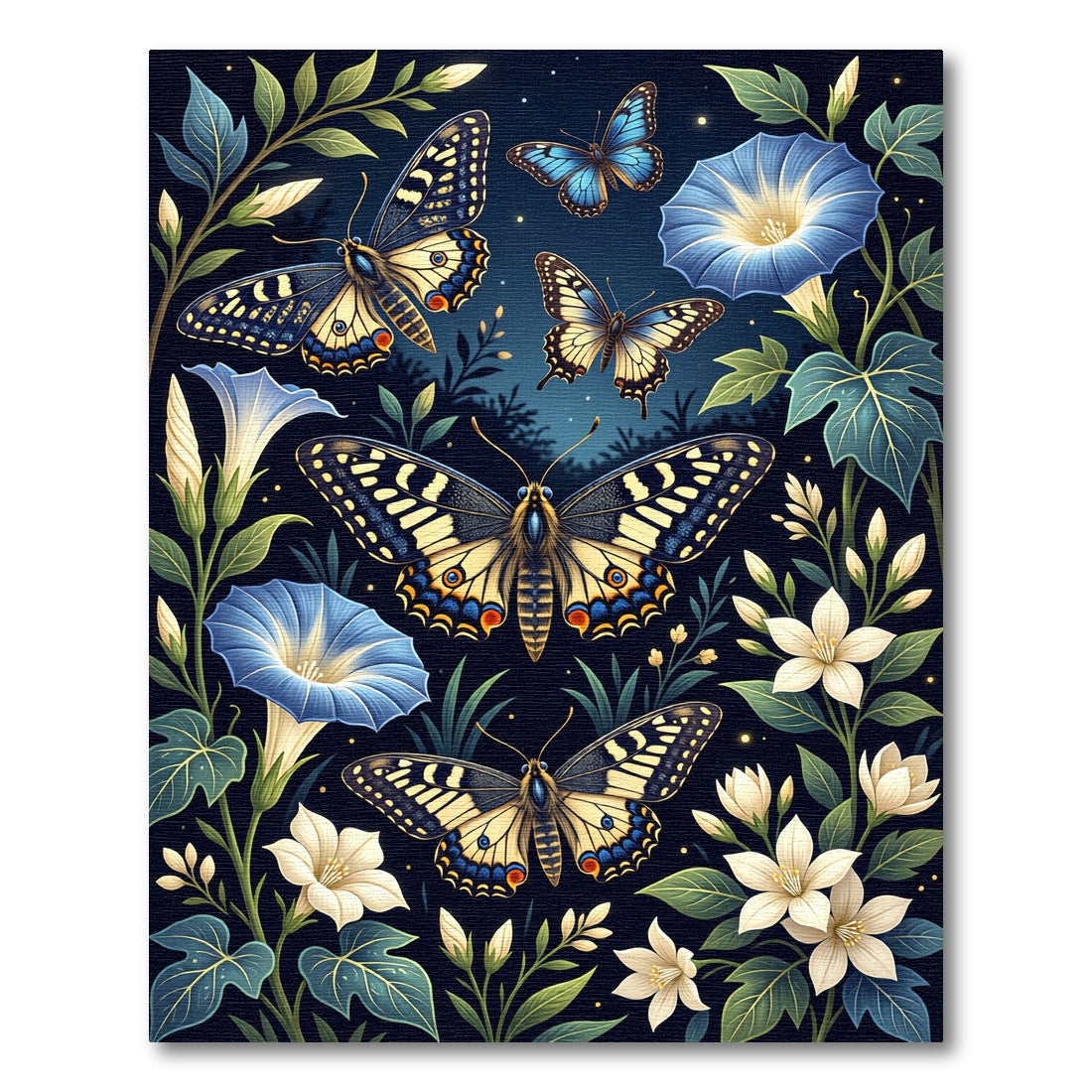 Celestial Blue Butterfly and Floral Garden Rug