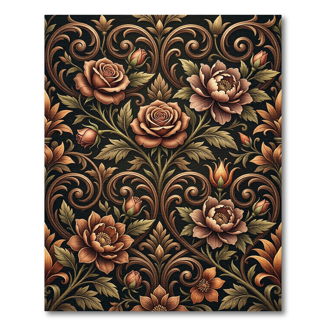 Rich Earth Tones Floral Scroll Rug
