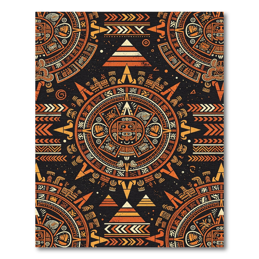 Aztec Sun Calendar Burnt Orange Rug