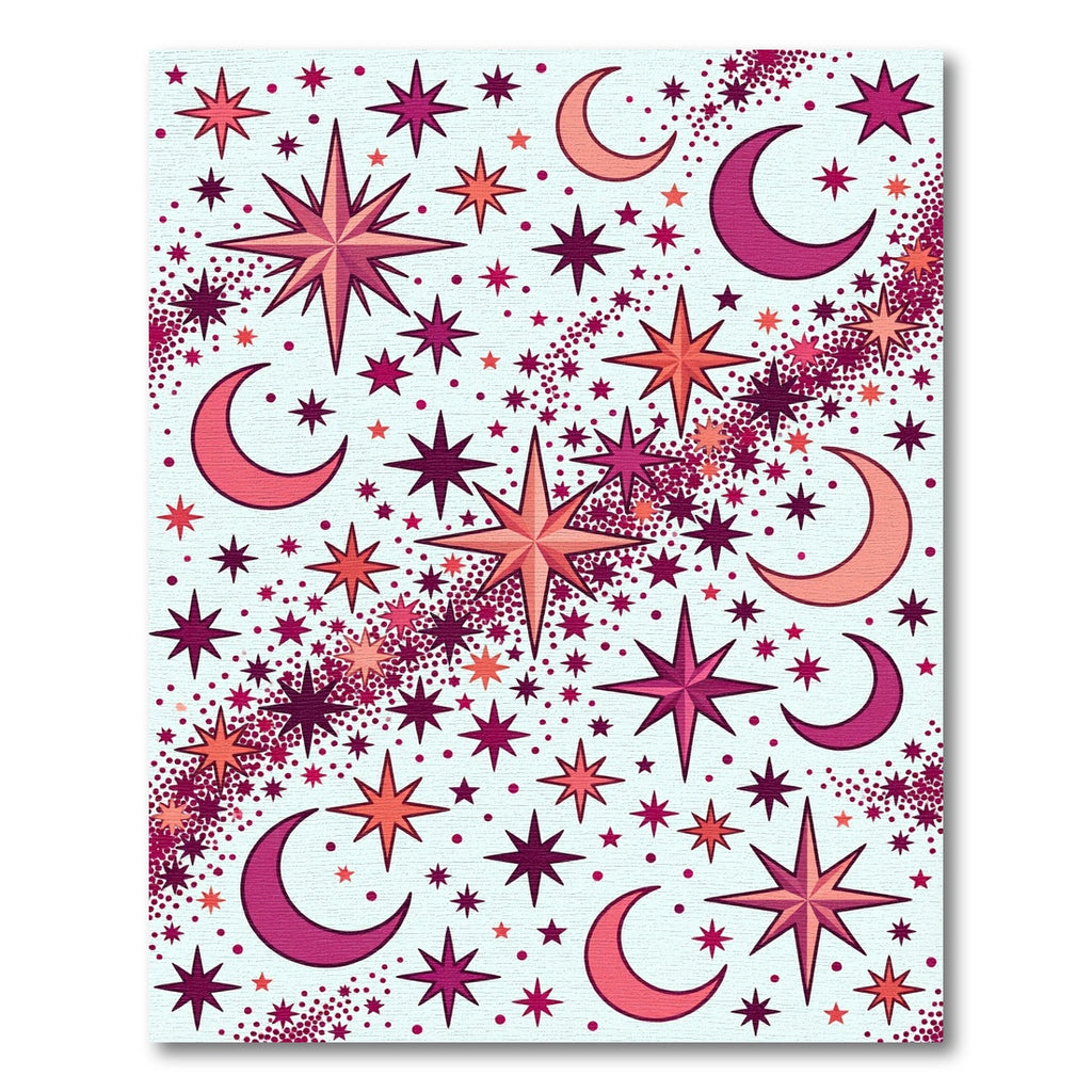 Cosmic Crimson Stars Crescent Moons Rug