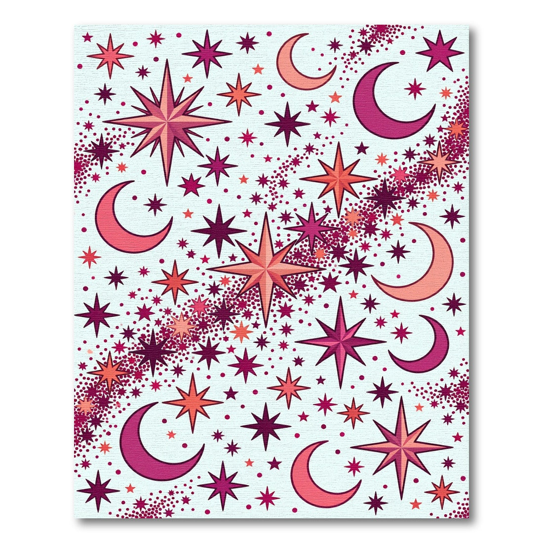 Cosmic Crimson Stars Crescent Moons Rug