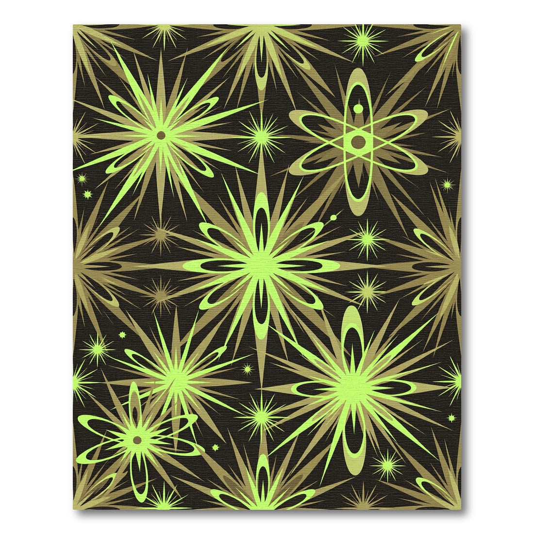 Midcentury Atomic Lime Green Starburst Rug