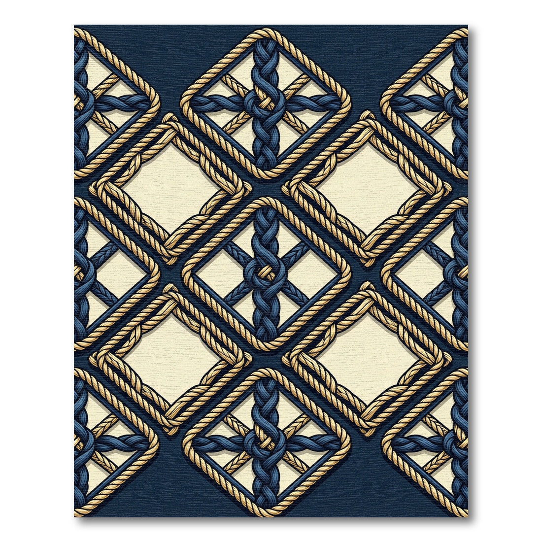 Nautical Blue Tan Braided Diamond Rug