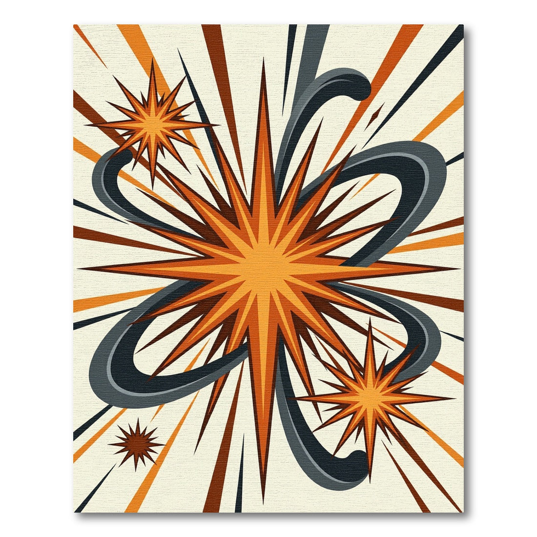 Mid-Century Orange Starburst Atomic Ray Rug