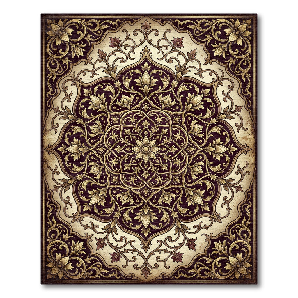 Ornate Gold Floral Symmetry Medallion Rug