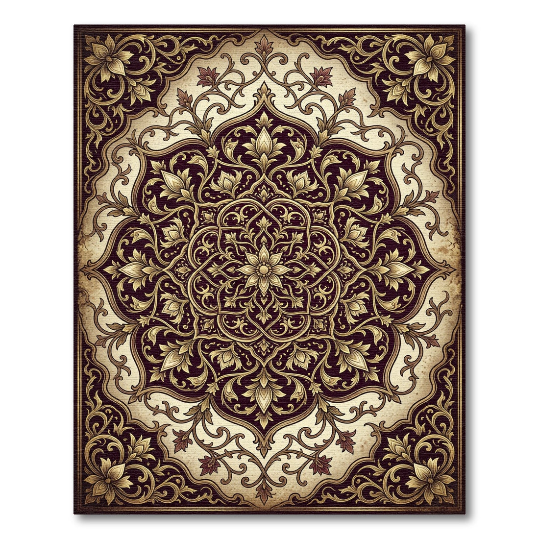 Ornate Gold Floral Symmetry Medallion Rug