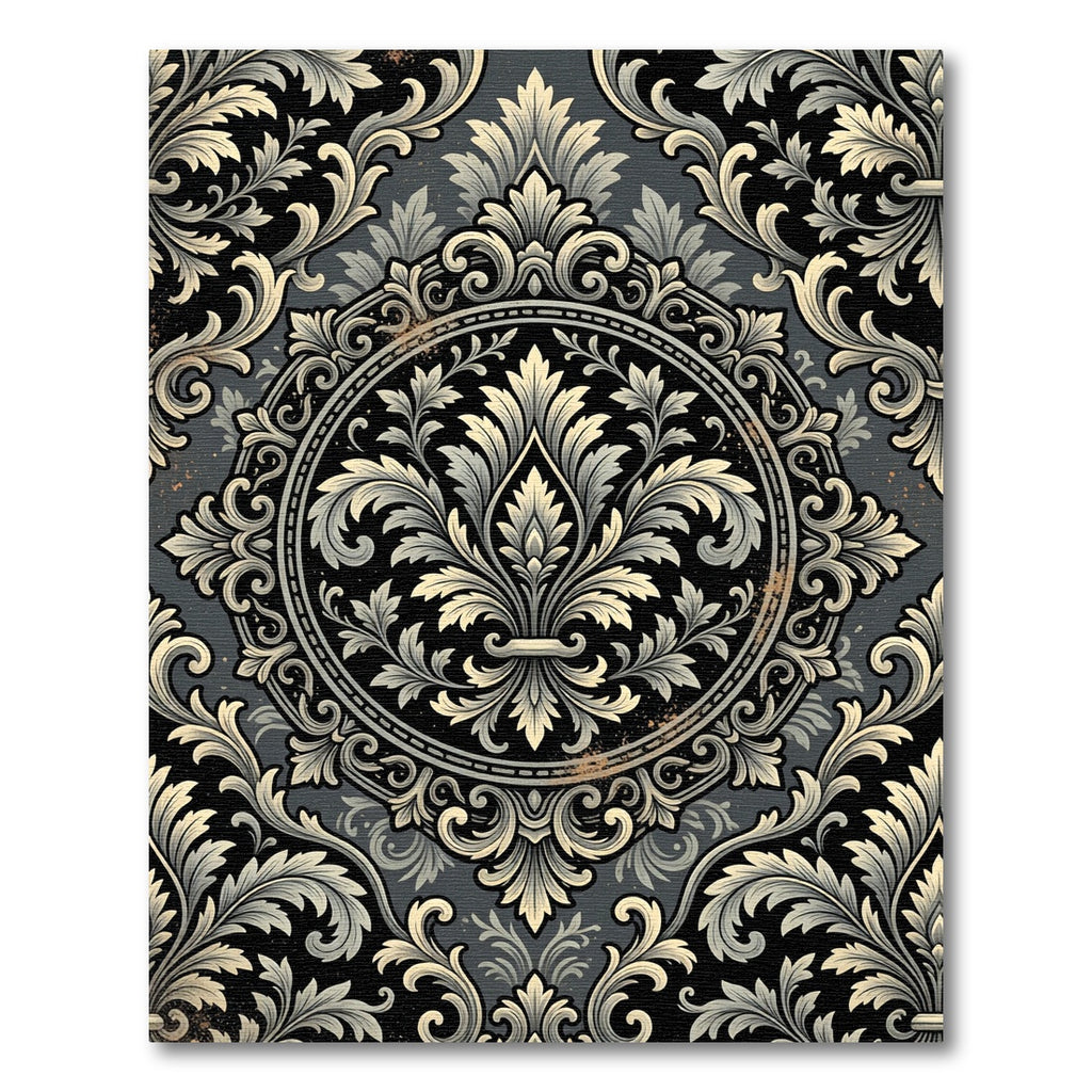 Victorian Charcoal Gold Ornate Damask Rug