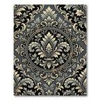 Victorian Charcoal Gold Ornate Damask Rug