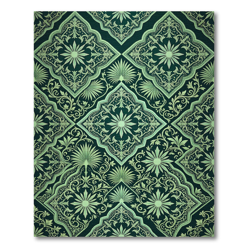 Dark Green Floral Arabesque Medallion Rug