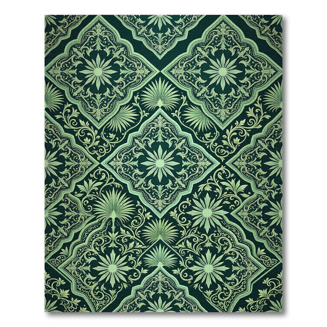 Dark Green Floral Arabesque Medallion Rug