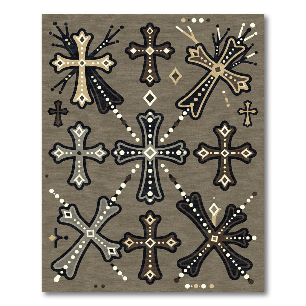 Gothic Ornate Cross Neutral Taupe Rug