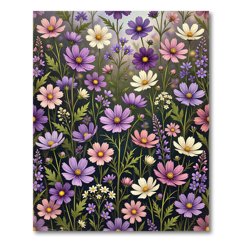 Vibrant Purple Pink Cosmos Floral Meadow Rug