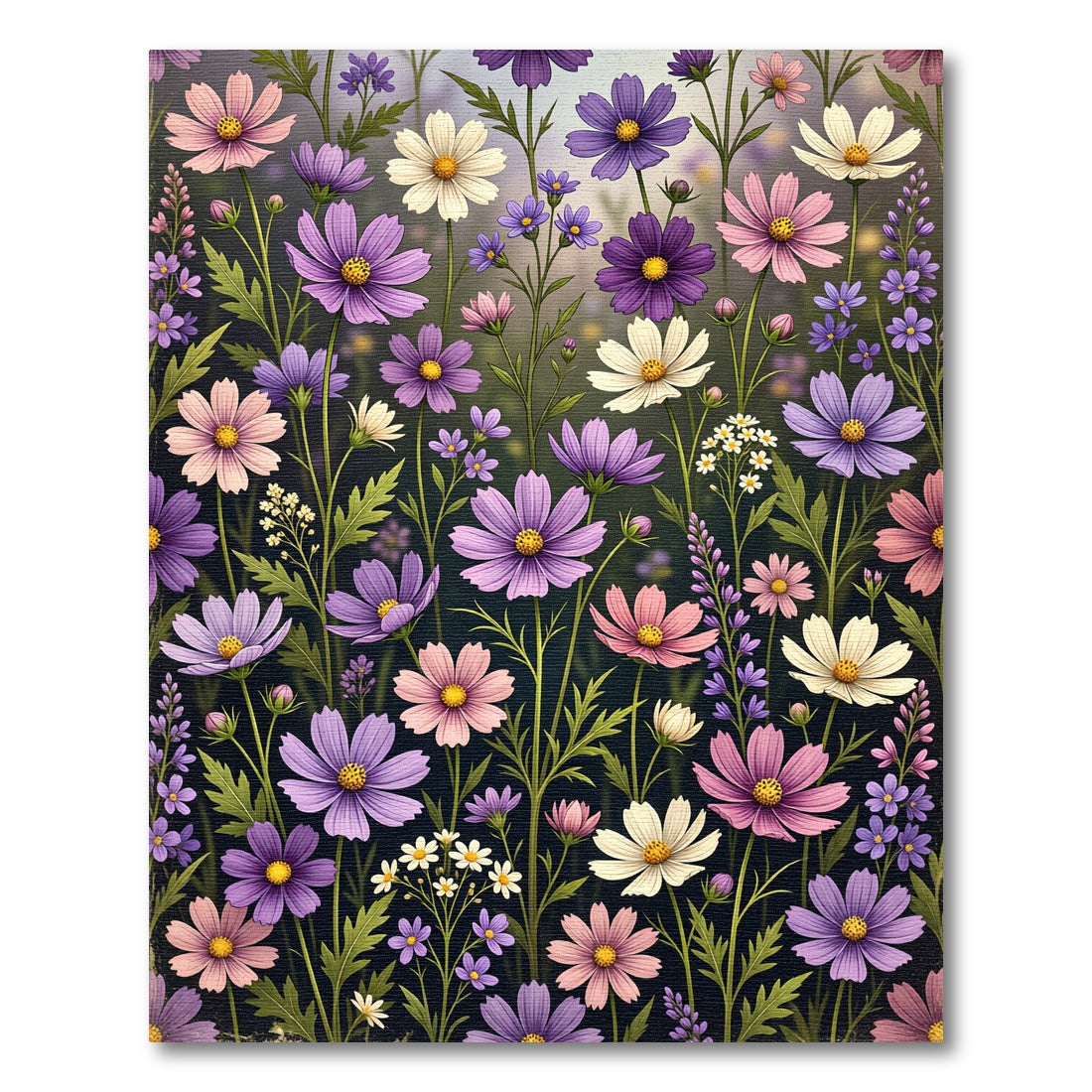 Vibrant Purple Pink Cosmos Floral Meadow Rug