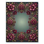 Elegant Burgundy Floral Ornate Frame Rug