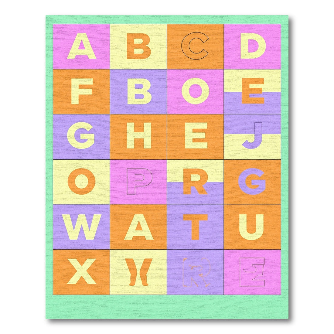 Retro Alphabet Grid Color Block Rug