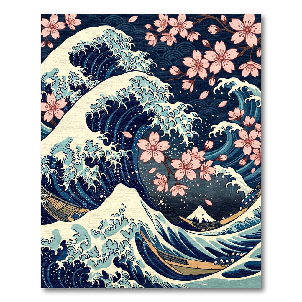 Japanese Great Wave Cherry Blossom Art Rug