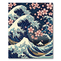 Japanese Great Wave Cherry Blossom Art Rug