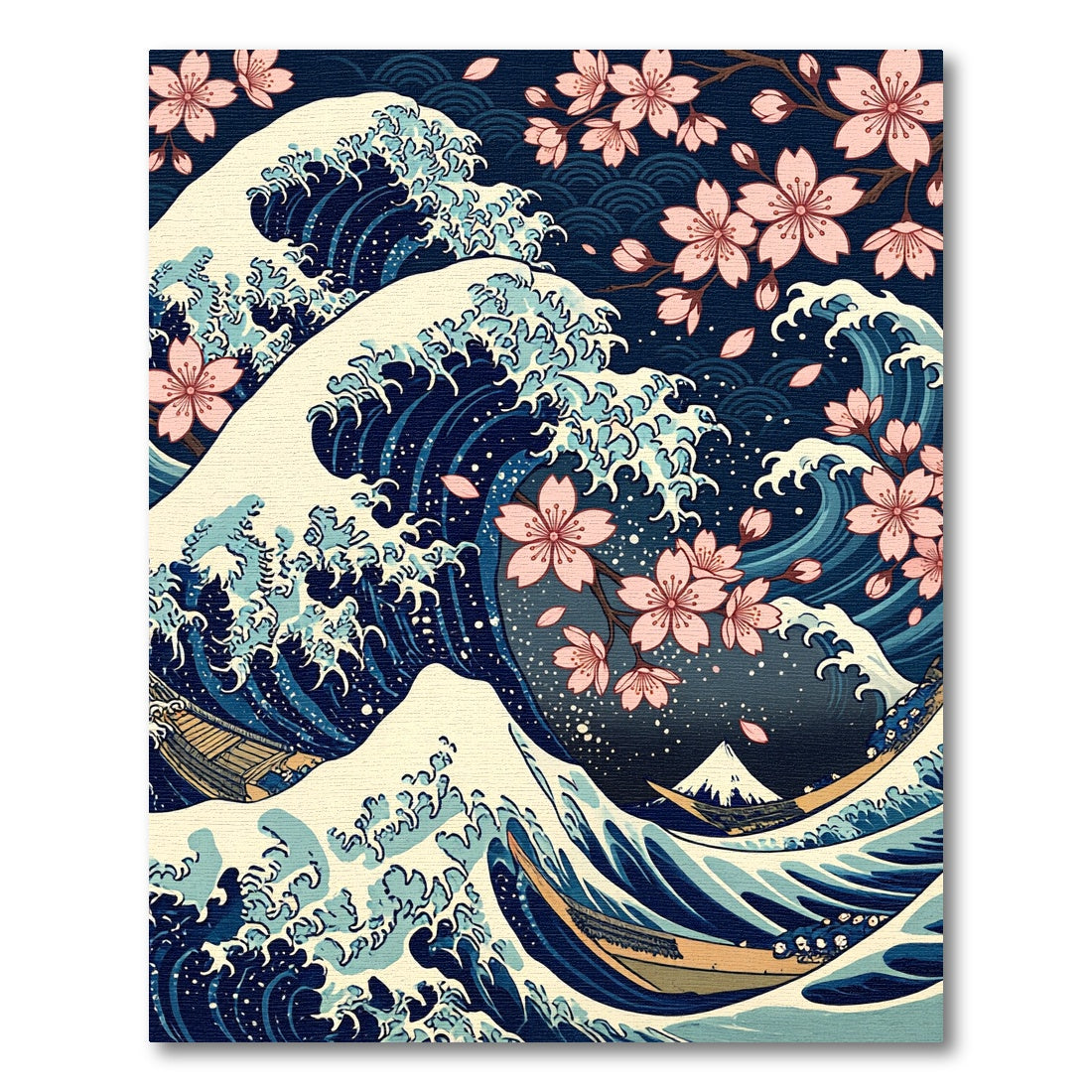 Japanese Great Wave Cherry Blossom Art Rug
