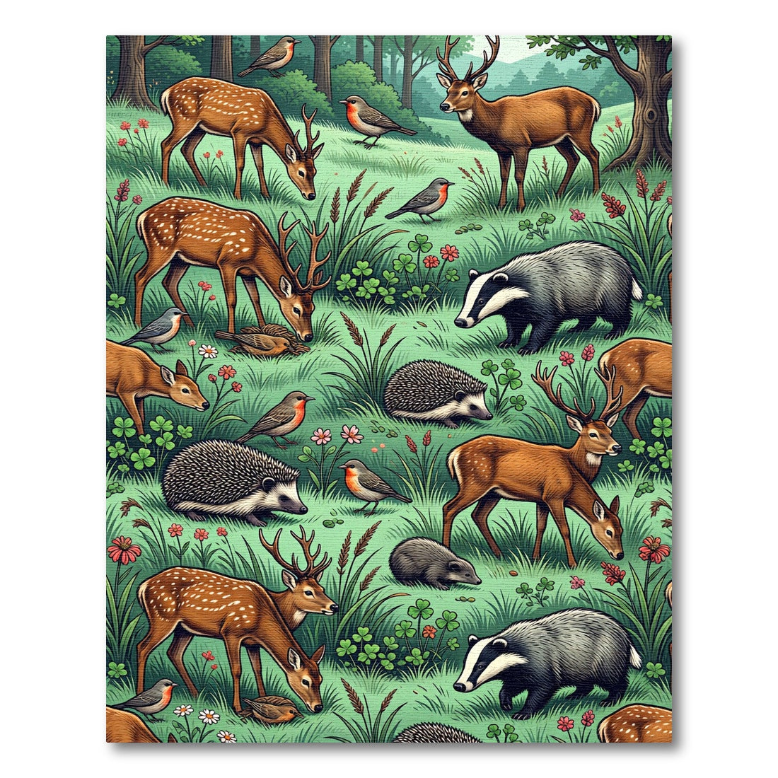 Enchanted Woodland Deer and Wildlife Meadow Rug