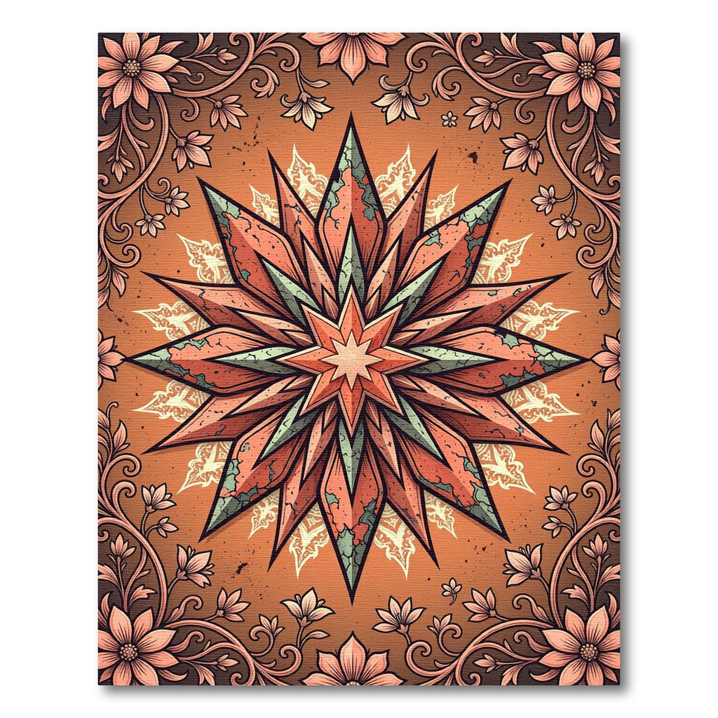 Coral Starburst Floral Ornamental Rug