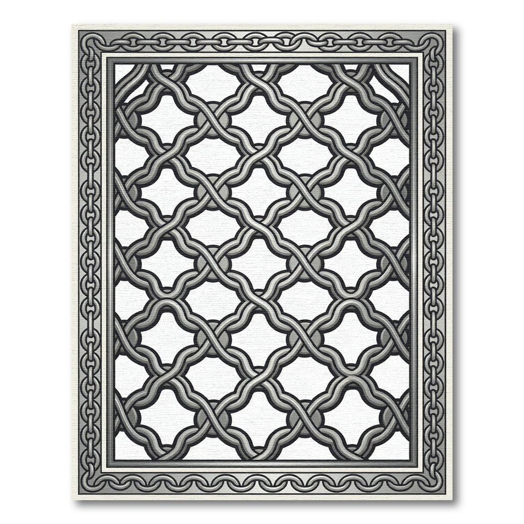 Silver Interlocking Chain Border Rug