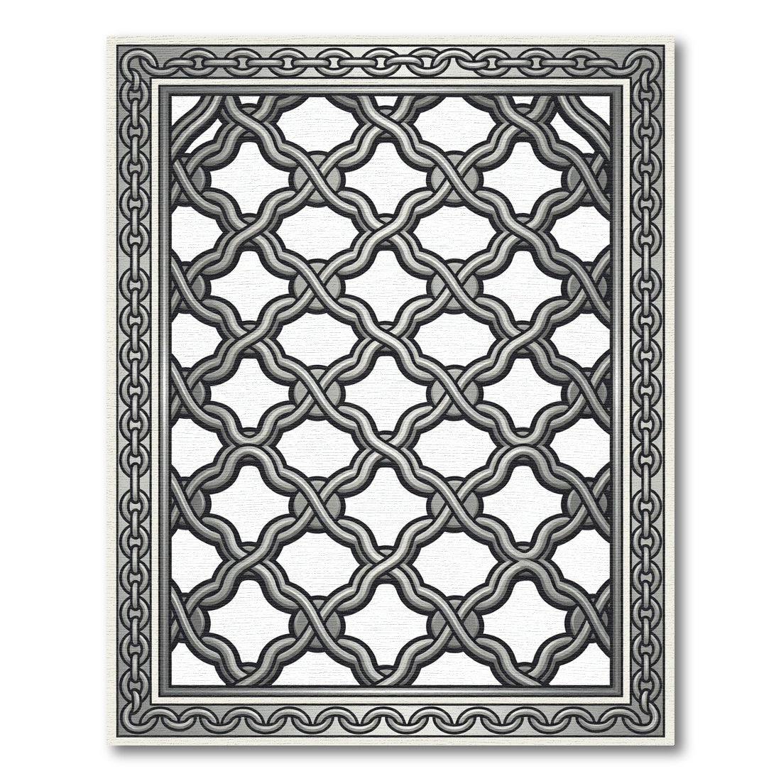Silver Interlocking Chain Border Rug