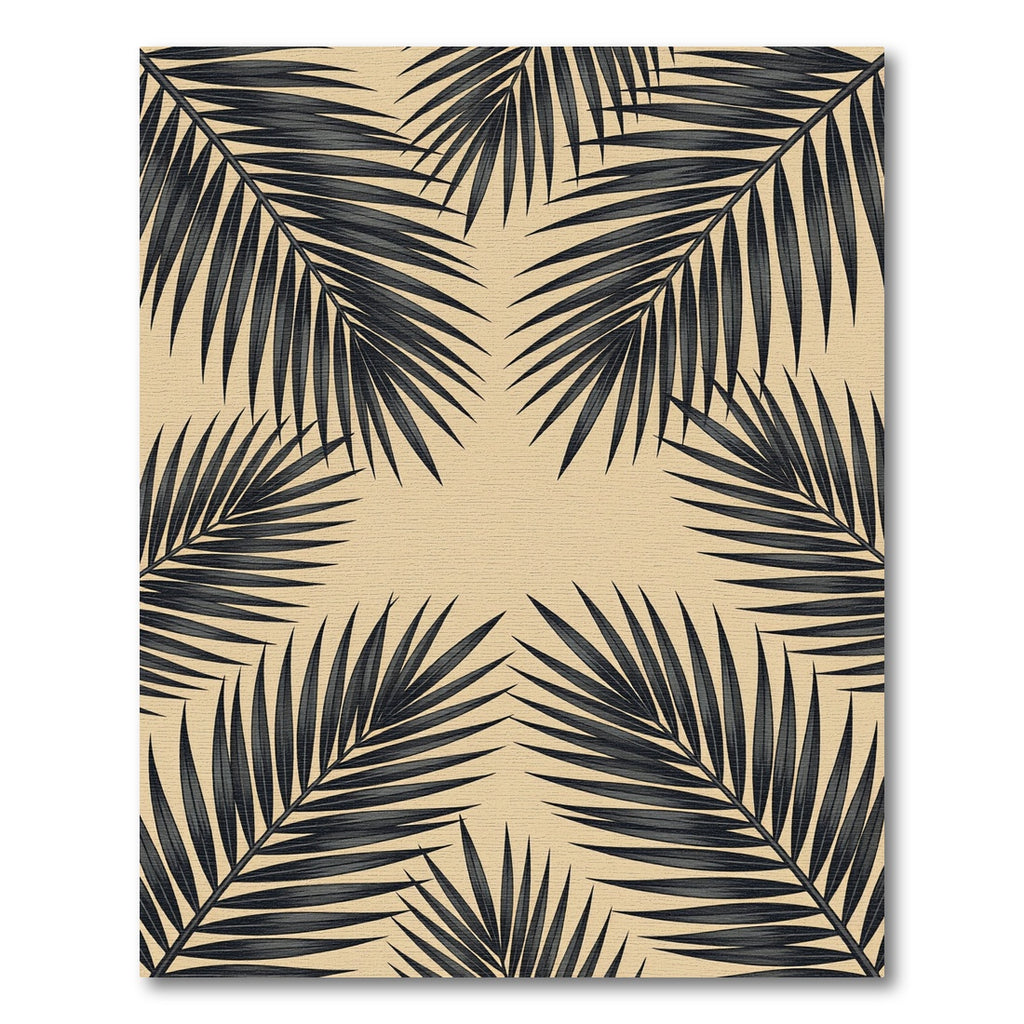 Minimalist Black Palm Leaf Botanical Rug
