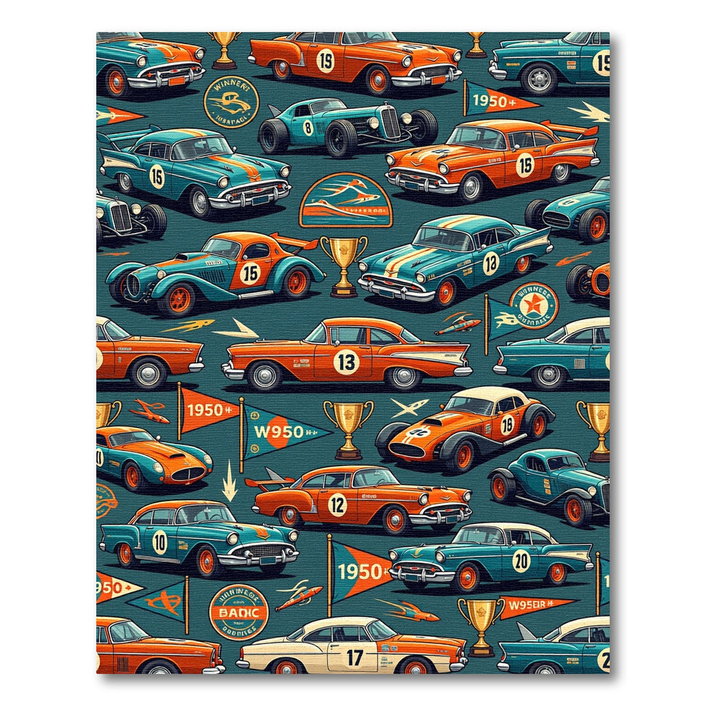 Vintage Retro Racing Car Trophy Art Rug