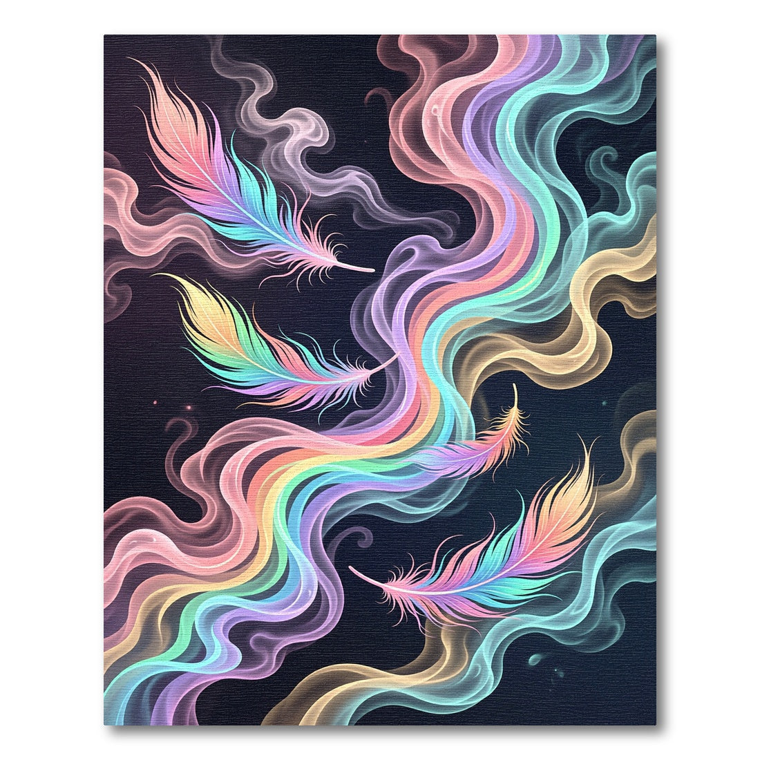 Iridescent Feather and Pastel Smoke Swirl Rug