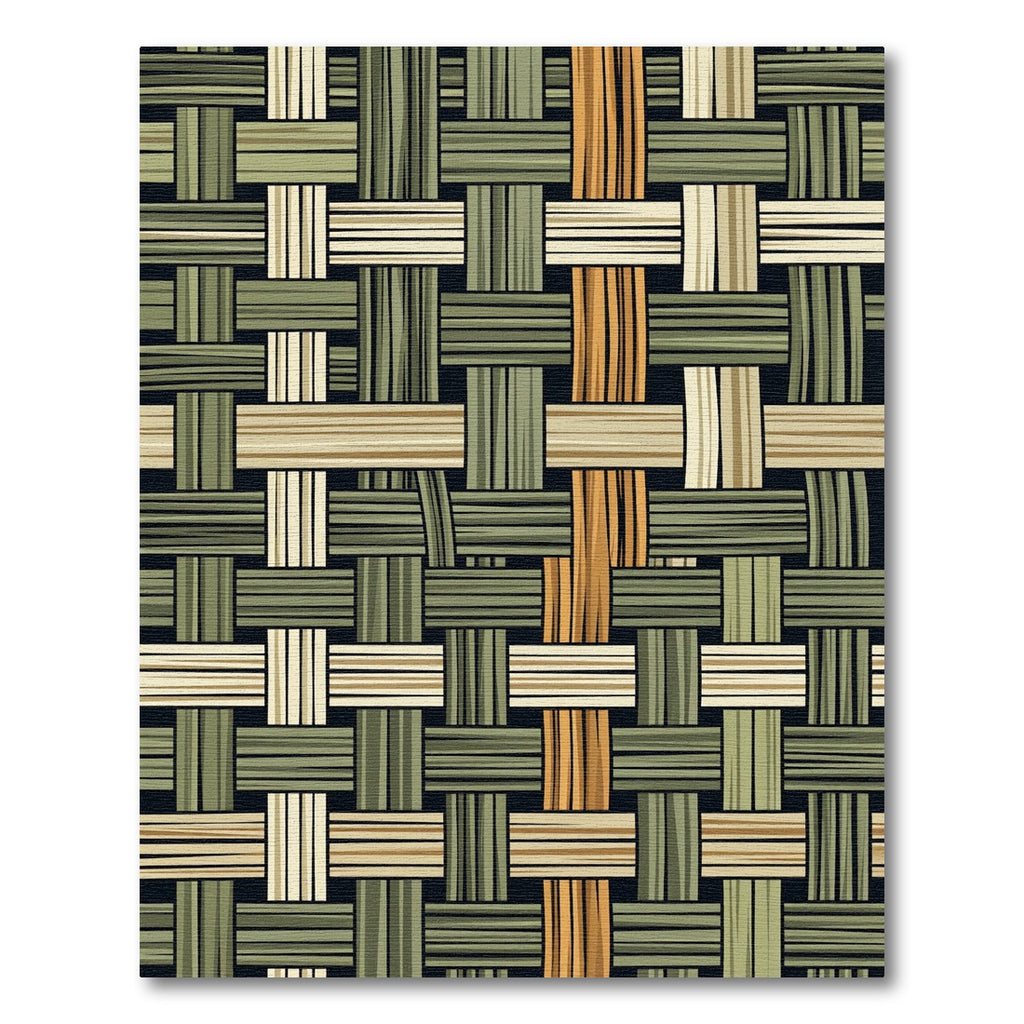 Modern Forest Green Woven Textured Grid Rug