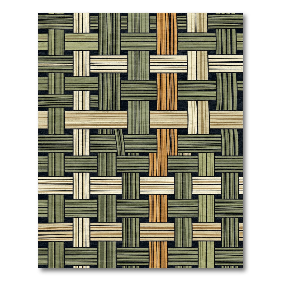 Modern Forest Green Woven Textured Grid Rug