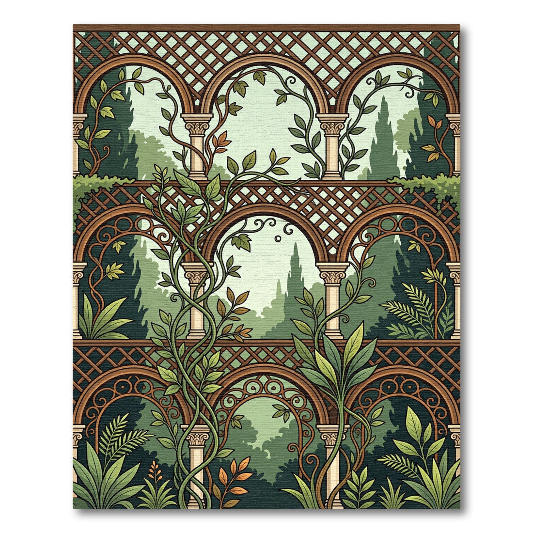 Arbored Garden Vines with Columns Rug