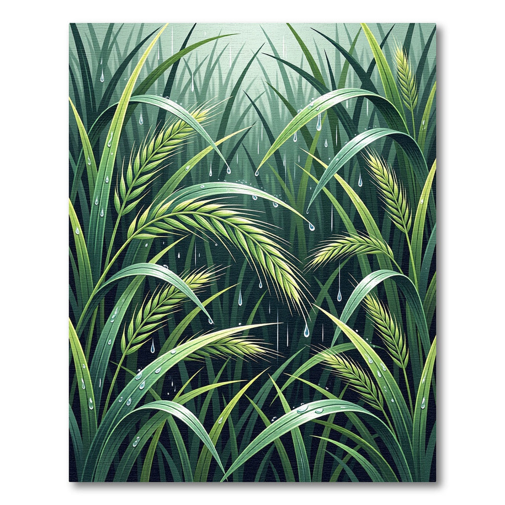 Lush Green Rain Kissed Grain Waves Rug