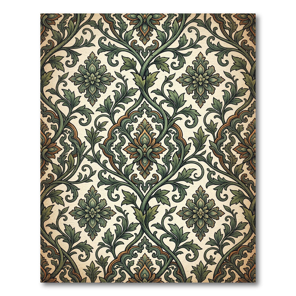 Elegant Green Victorian Damask Scroll Rug